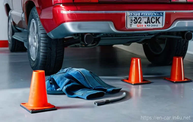 자동차정비 실습 중 발생할 수 있는 사고 대처법 - **Prompt:** A dynamic, eye-level shot in a home garage where a person (mid-40s, male, wearing safety... 자동차정비 실습 중 발생할 수 있는 사고 대처법 - **Prompt:** A dynamic, eye-level shot in a home garage where a person (mid-40s, male, wearing safety...