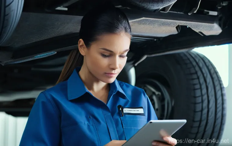 자동차정비사로서 정비 보고서 작성 요령 - **Prompt:** A focused female automotive technician, dressed in a clean, practical uniform consisting...