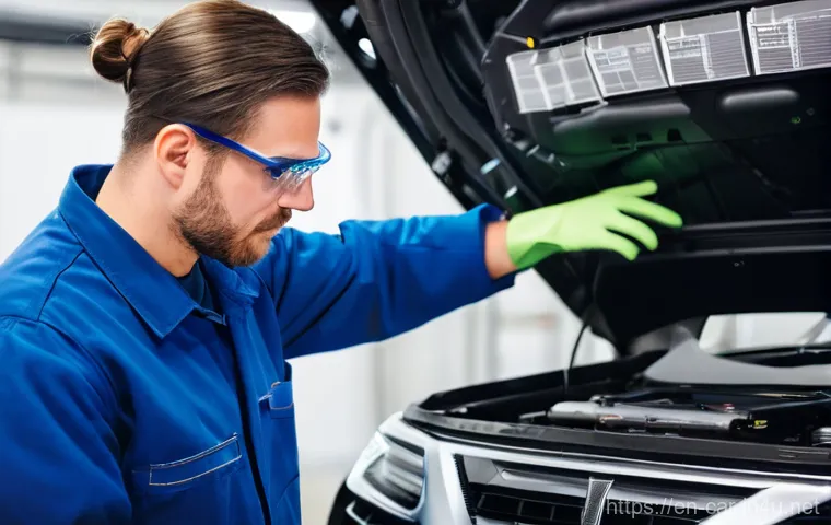 자동차정비 직무와 관련된 최신 뉴스 - **Prompt:** A focused automotive technician, wearing a clean, modern workshop uniform, safety glasse...